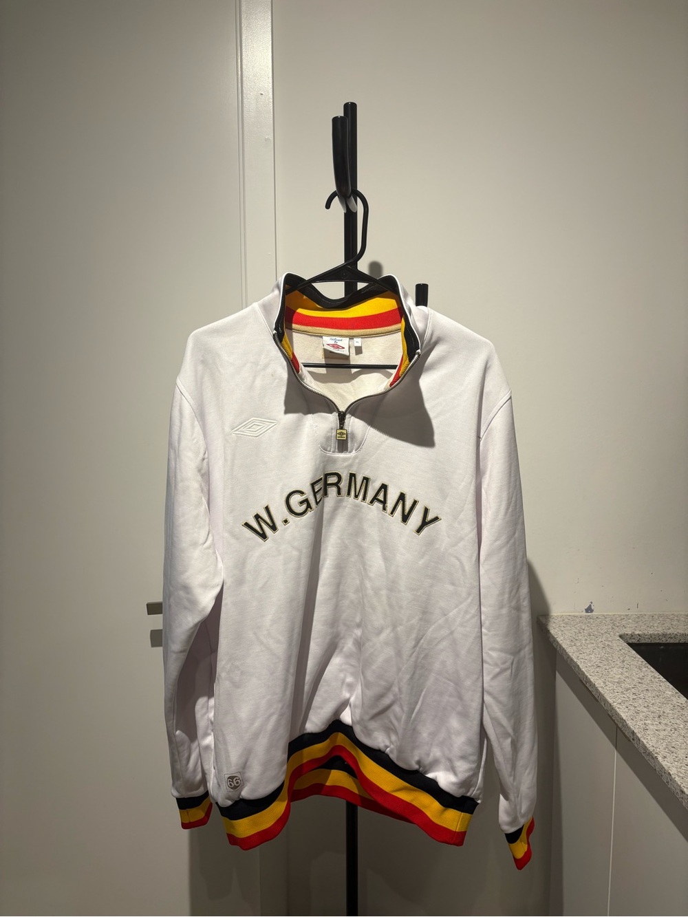 Umbro White W. Germany Quarter-Zip Pullover with Tricolor Trim